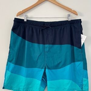 Old Navy Men's  XL Swim Trunks Drawstring Pockets Blue Waves Pool Beach Vacation